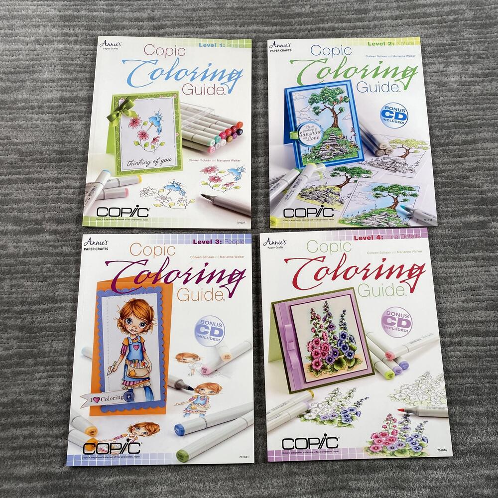 Copic Coloring Guide Lot 4 Levels 1-4 Schaan Walker Annie's PB CD-ROM Art Book